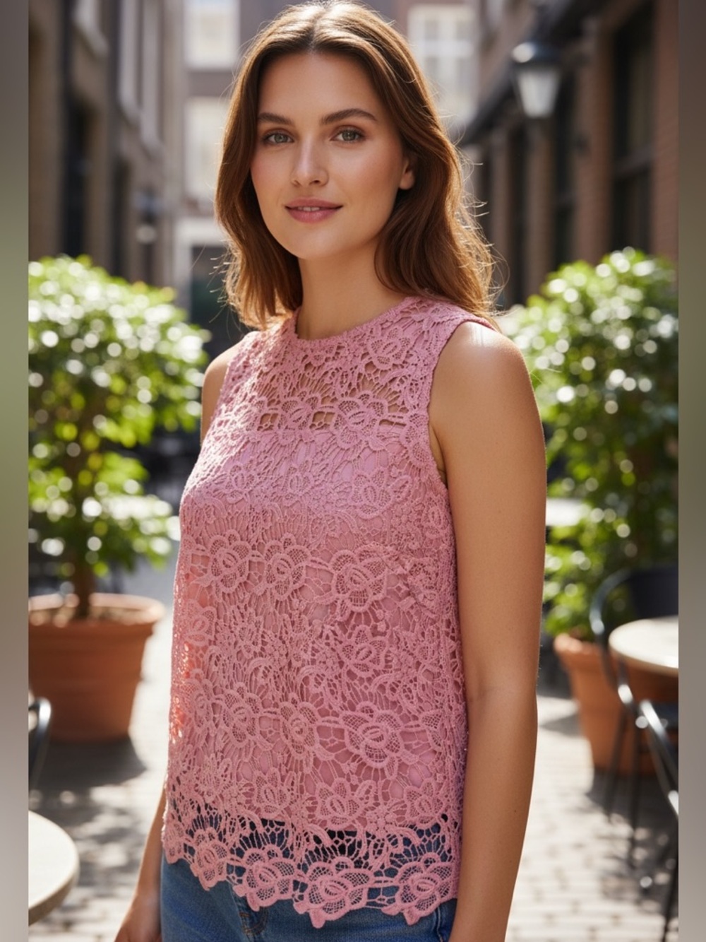 Coral Lace Sleeveless Women's Top